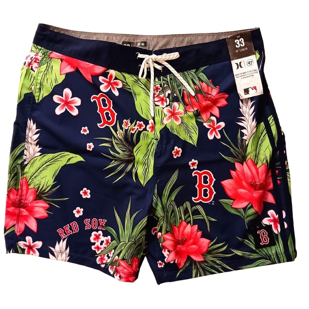 Hurley Swim Trunks MLB BOSTON RED SOXS Mens Sz M 33W BLUE Tropical Board Shorts